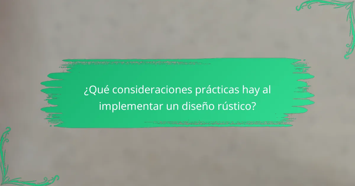 ¿Qué consideraciones prácticas hay al implementar un diseño rústico?